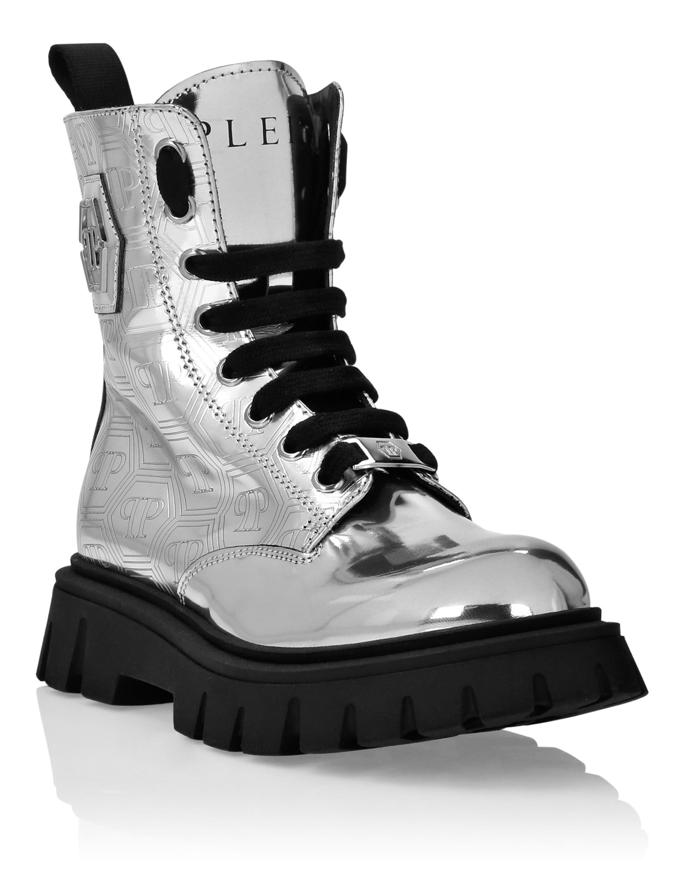 Mid Boots Hexagon Monogram Girl, Main, color, Silver