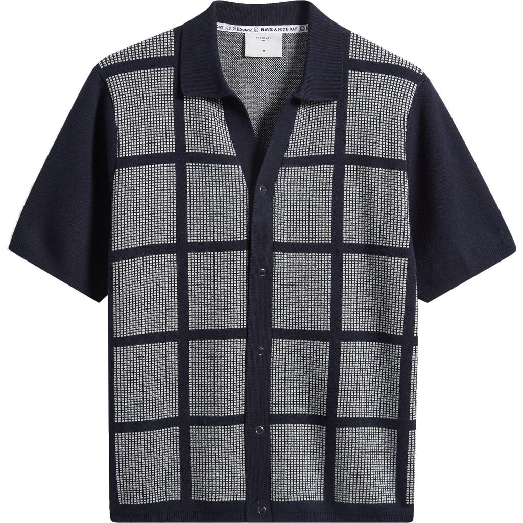 Percival Costa Geo Pattern Short Sleeve Wool & Cotton Cardigan