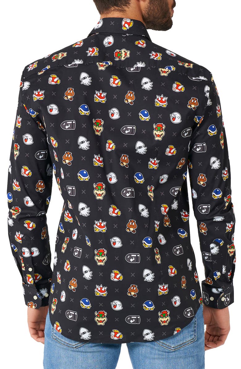 OppoSuits Super Mario Bad Guys Trim Fit Button-Up Shirt, Alternate, color, Black