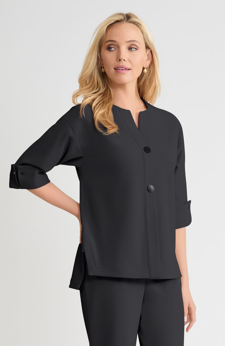 Ming Wang Heritage Tonal Stretch Deco Crepe Jacket, Alternate, color, Black