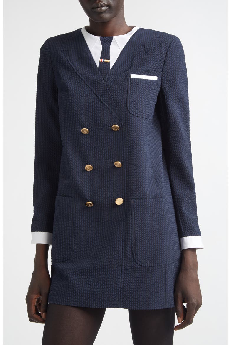 Trompe l'Oeil Mixed Media Long Sleeve Minidress, Alternate, color, NAVY