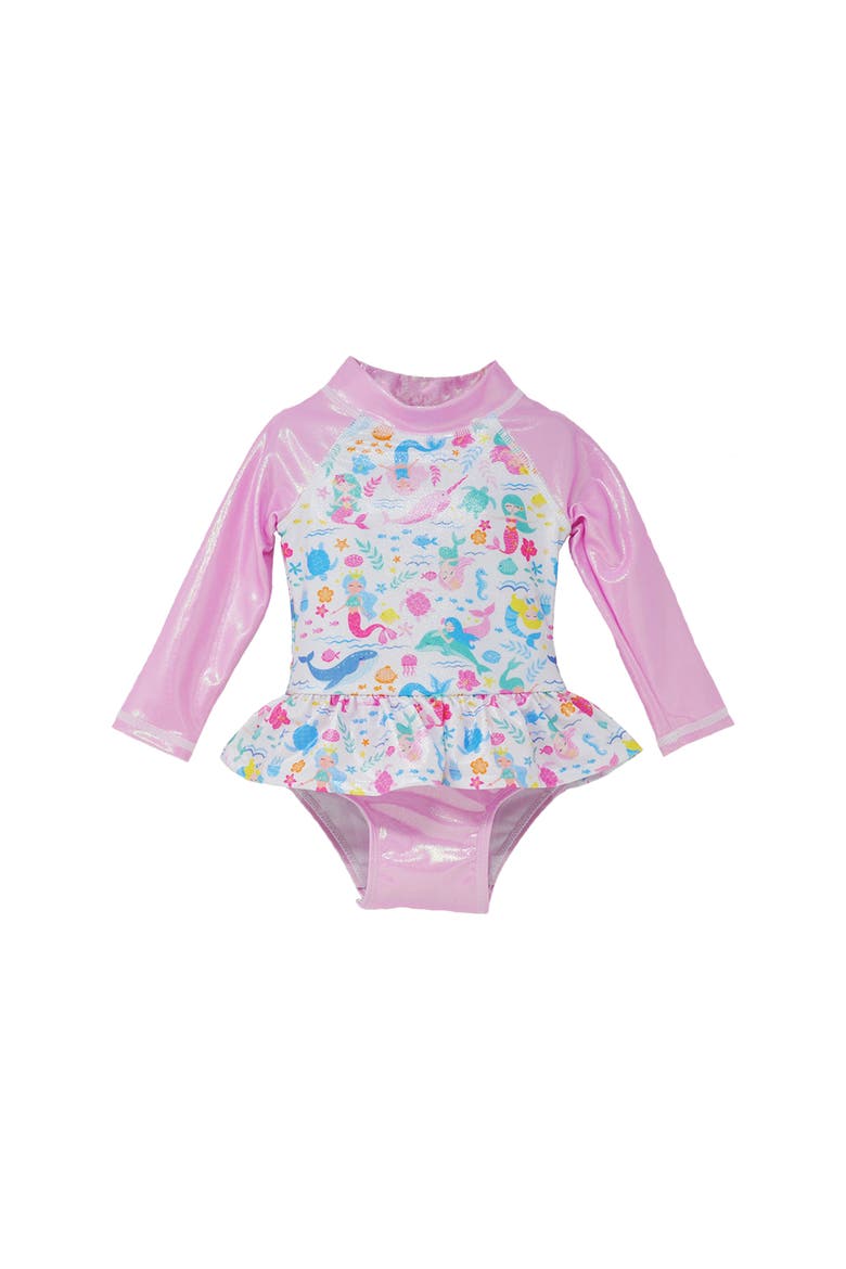 Girls' Sun Protective UPF 50+ Alissa Infant Ruffle Rash Guard Swimsuit, Alternate, color, Mermaid Friends