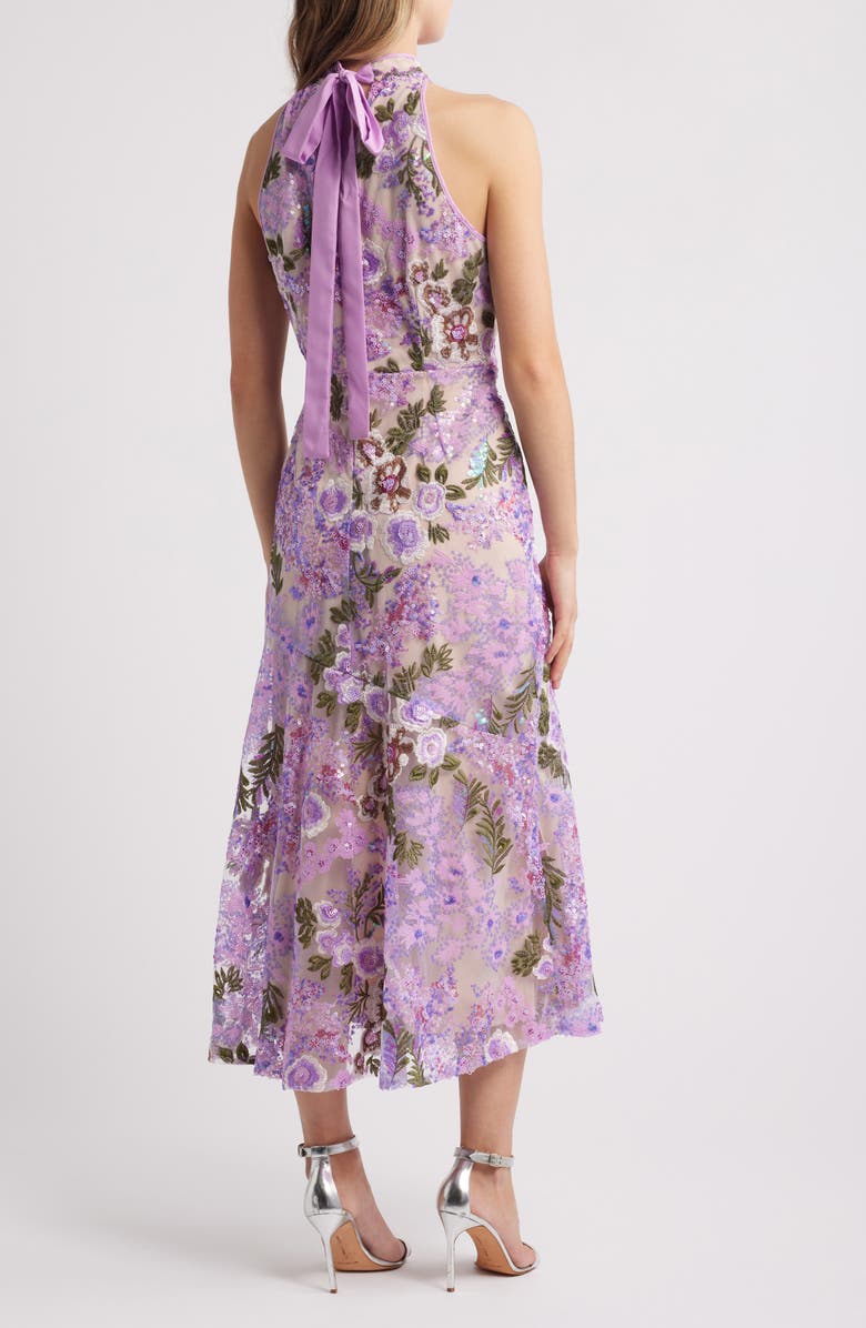 Sam Edelman Floral Sequin High Neck Dress, Alternate, color, Lavender Multi