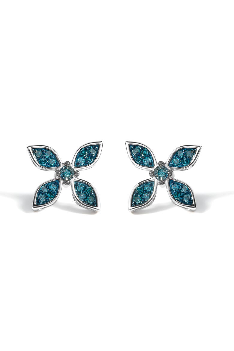 .925 Sterling Silver 1/3 Cttw Blue Diamond Floral Earrings, Main, color, Silver