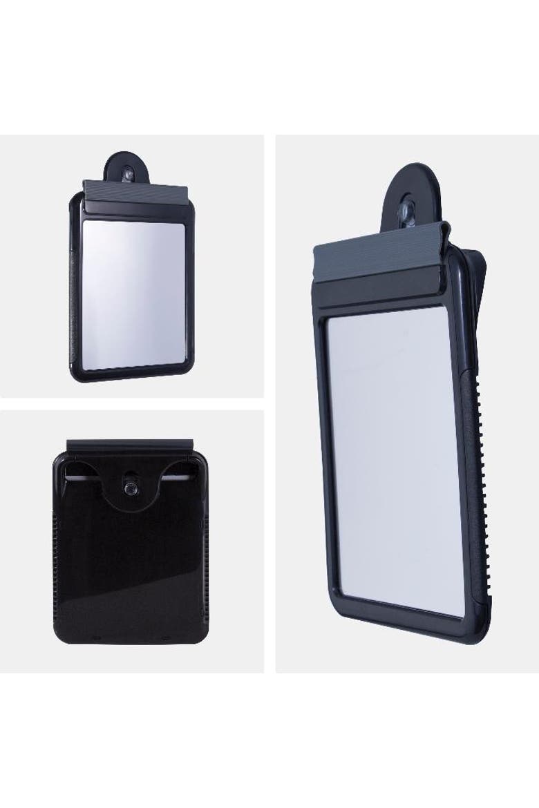 Fogless Shower Mirror for Travel with Suction Cup & Squeegee, Alternate, color, Black