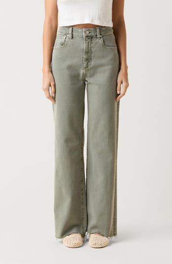 Le Jean High Waist Wide Leg Column Jeans In Green