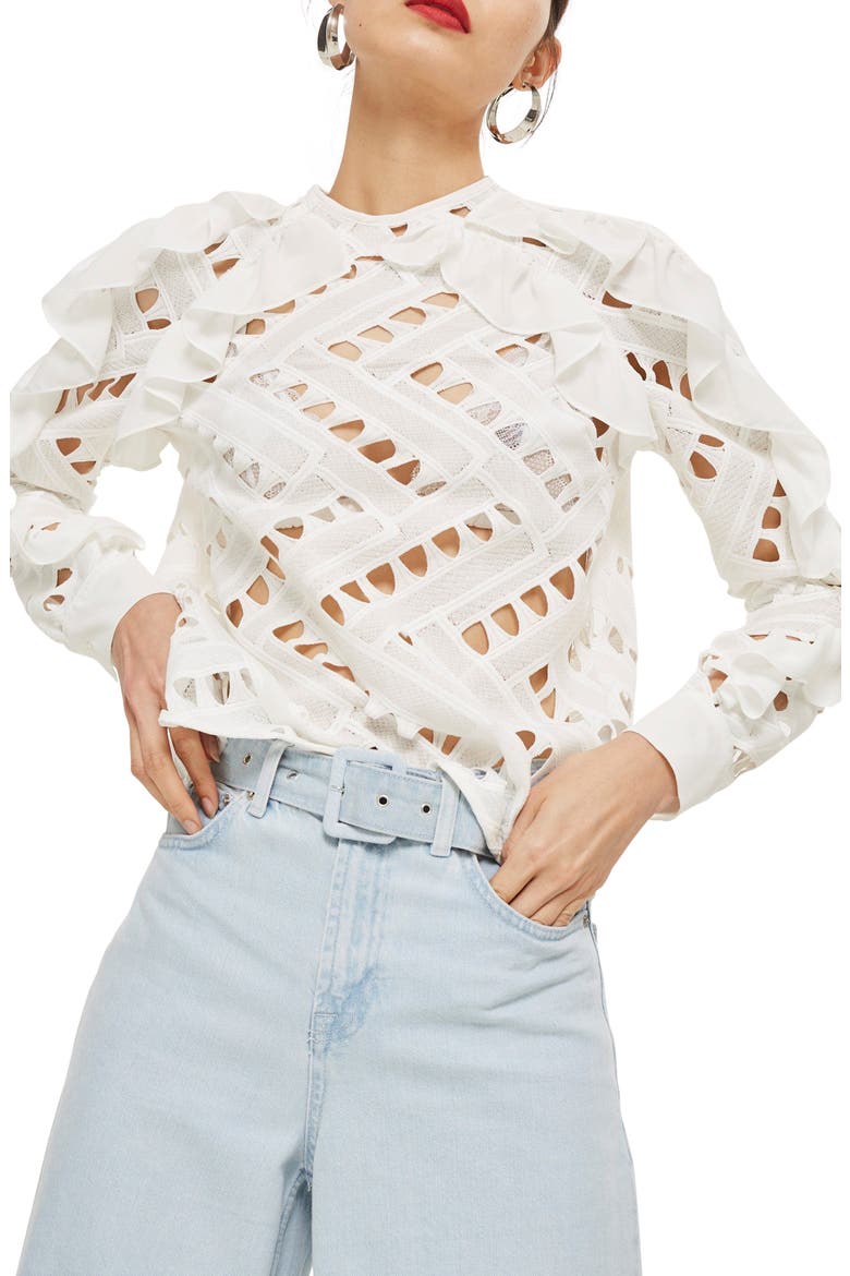 Zigzag Lace Top, Main, color, IVORY