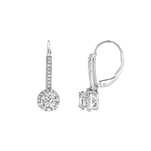 Luvmyjewelry Meadowlark Pave Round Diamond Drop Huggie Hoop Earrings In 14k Gold