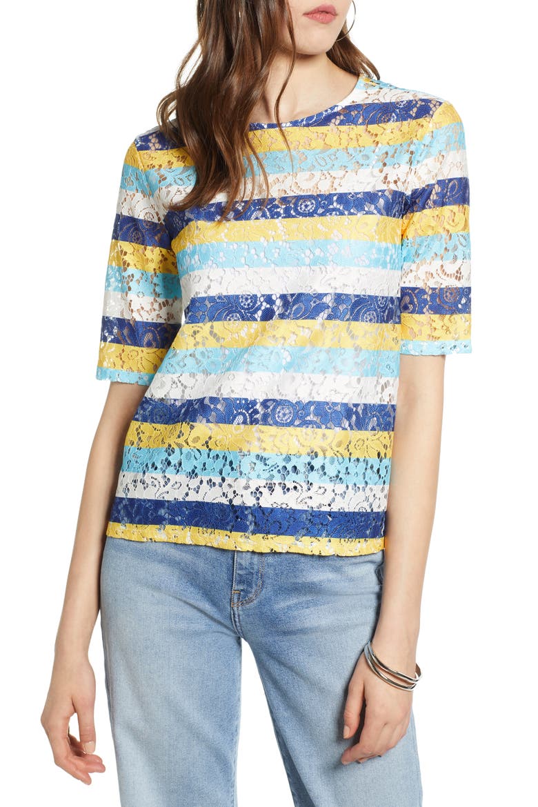 Easy Lace Top, Main, color, BLUE- YELLOW STRIPE