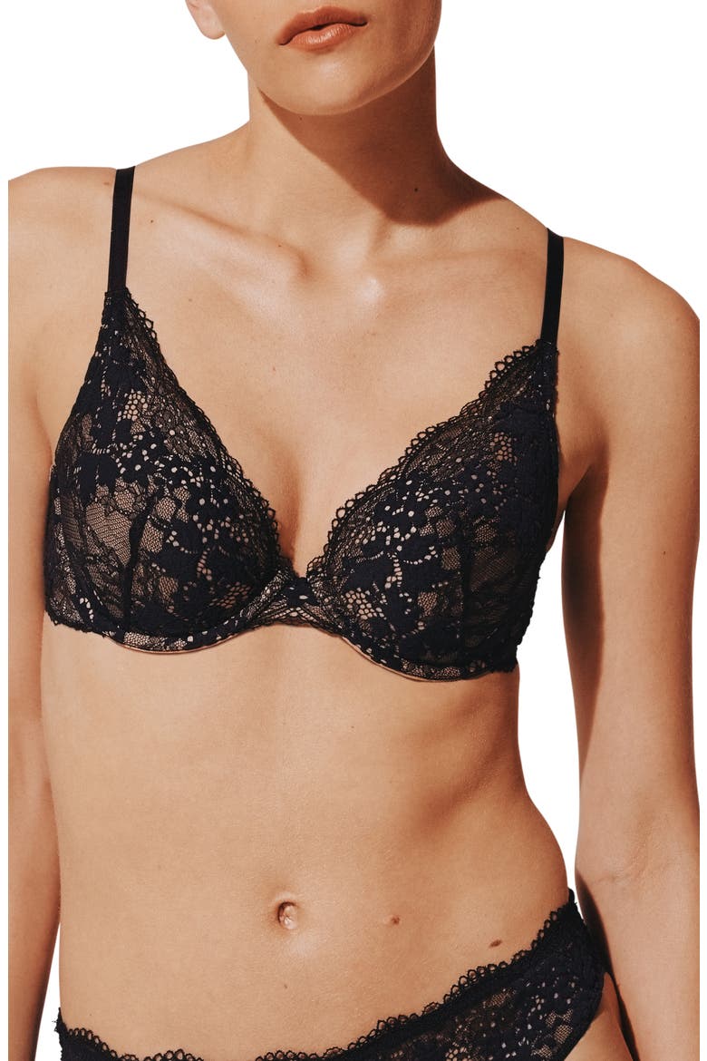All Day Lace Push-Up Underwire Bra, Main, color, BLACK