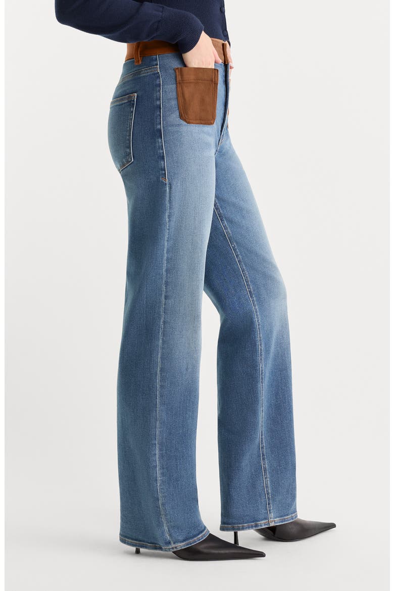 Good True Straight High Waist Straight Leg Jeans with Faux Suede Detail, Alternate, color, CREST