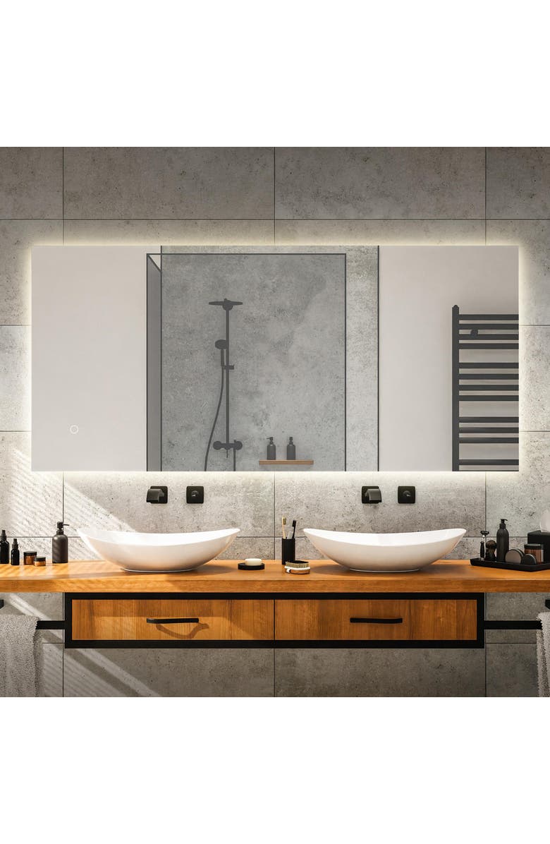 JONATHAN Y Nora Rectangular Frameless Antifog Back-Lit Wall Bathroom Vanity Mirror with Smart Touch, Main, color, 