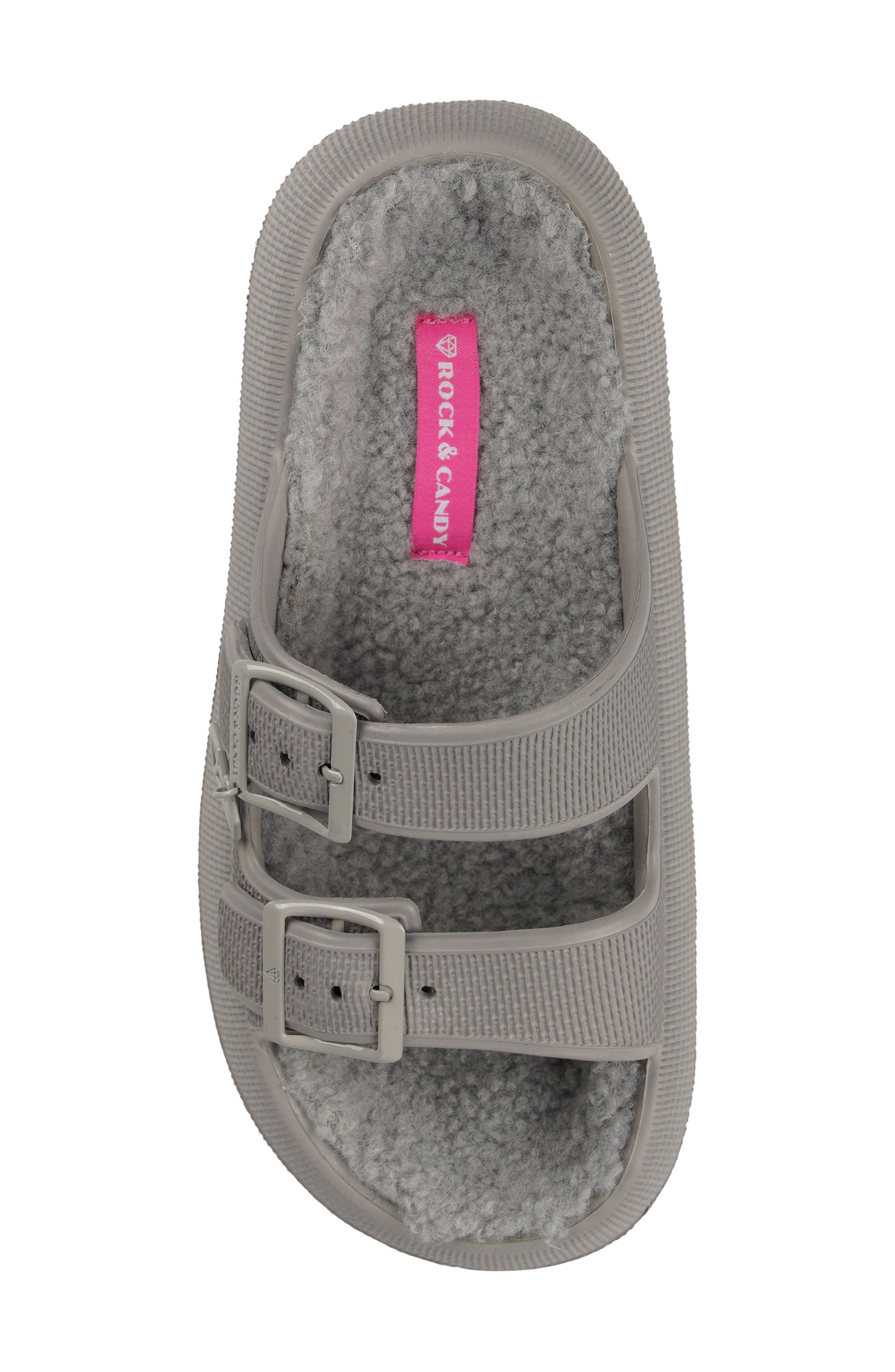 ROCK AND CANDY Faux Shearling Slide Sandal, Alternate, color, Light Gray