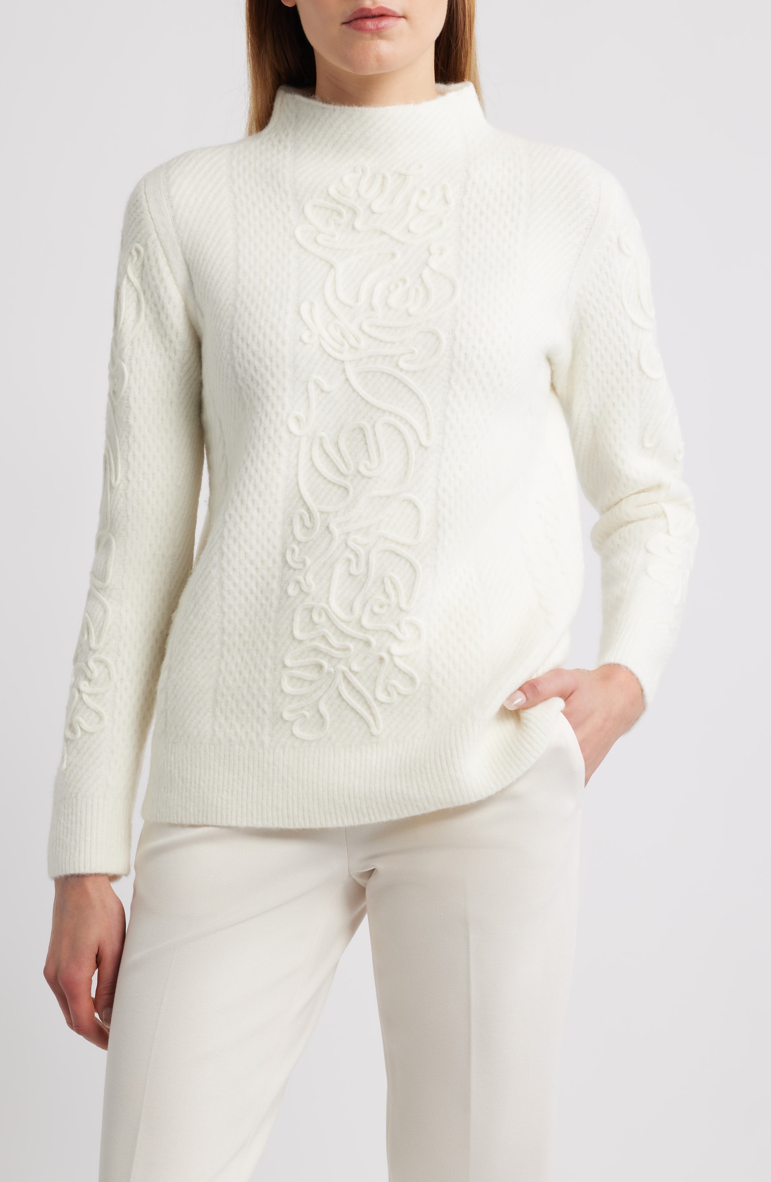Embroidered Funnel Neck Sweater