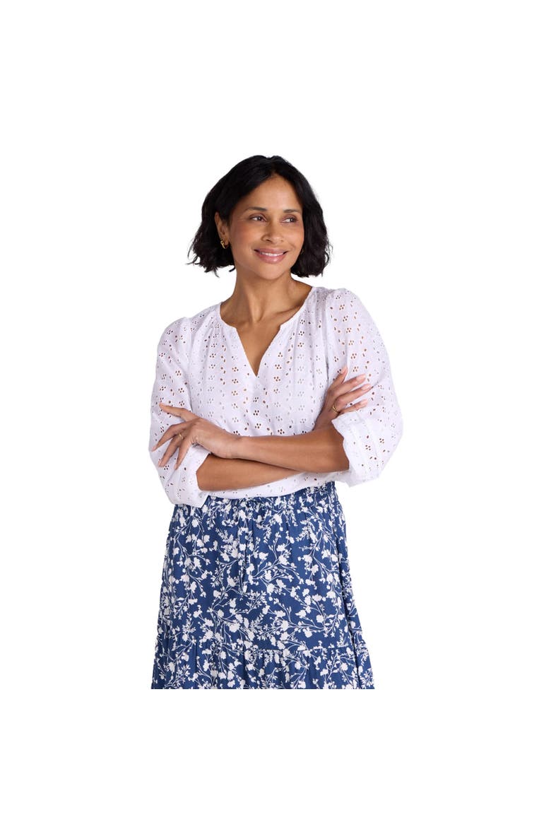 Broderie Lightweight 3/4 Sleeve Casual Shirt, Alternate, color, White