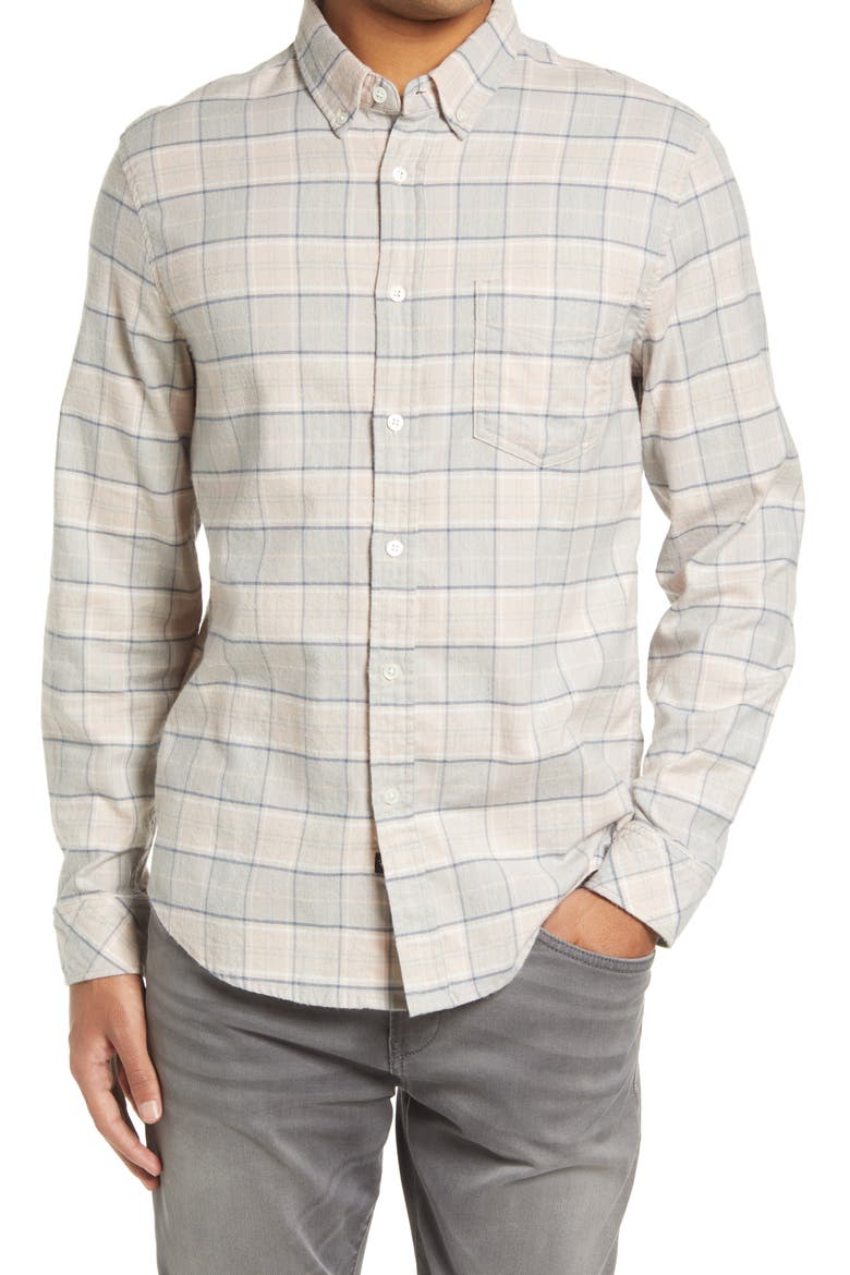 Reid Plaid Stretch Cotton Button-Down Shirt, Main, color, ROSE WINDOWPANE MELANGE