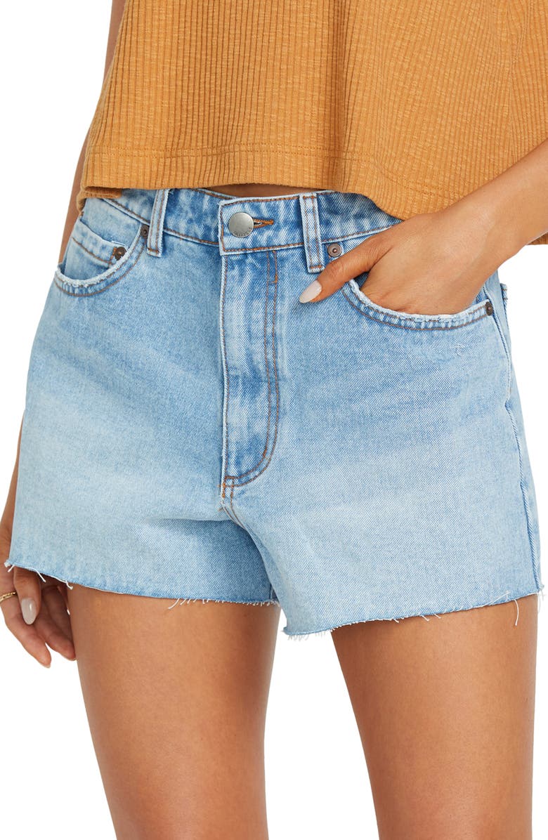 Billabong High Tides Raw Hem High Waist Denim Shorts, Alternate, color, Surf Spray