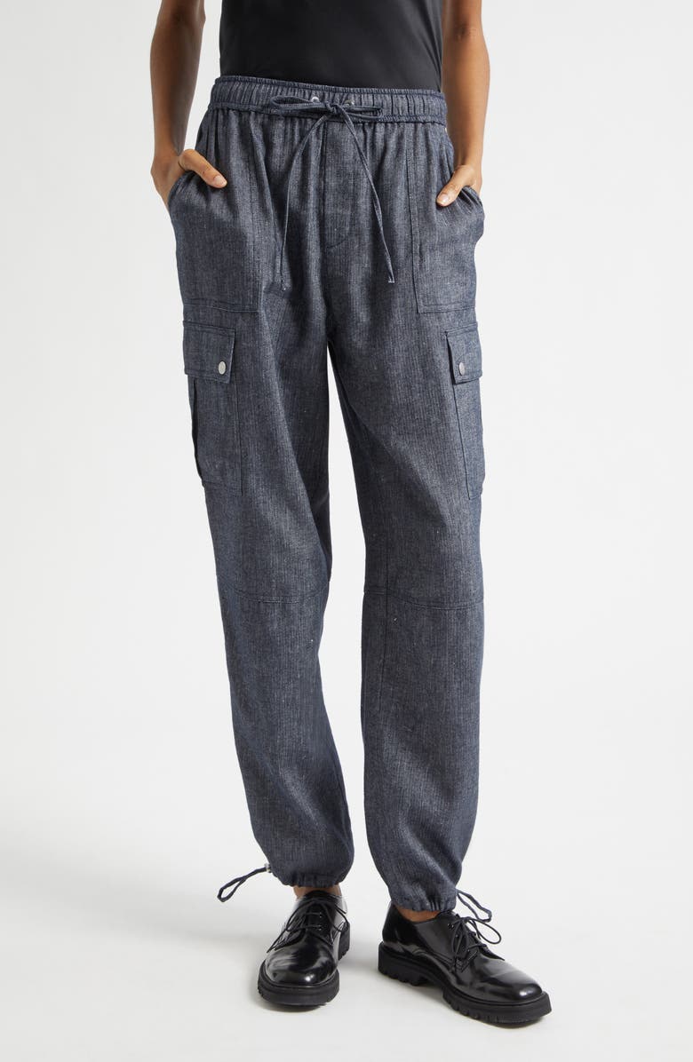 Cinq à Sept Crislin Linen & Cotton Cargo Jogger, Main, color, Navy/ Ivory