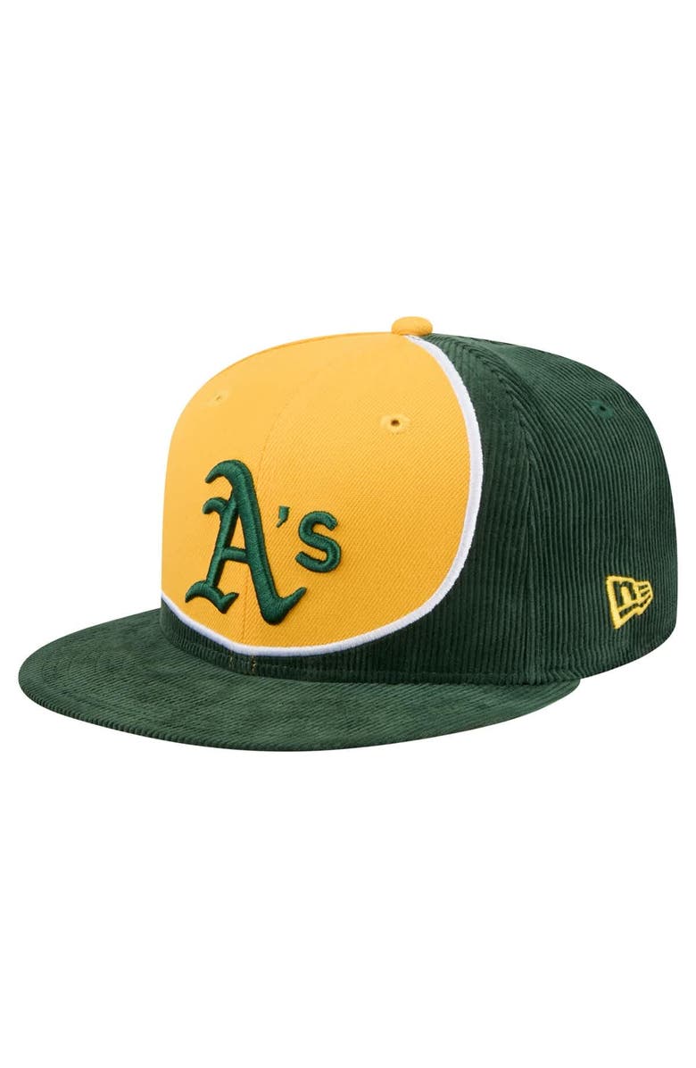 New Era Men's New Era Green/Gold Athletics Retro Split Corduroy Snapback Hat, Main, color, Green