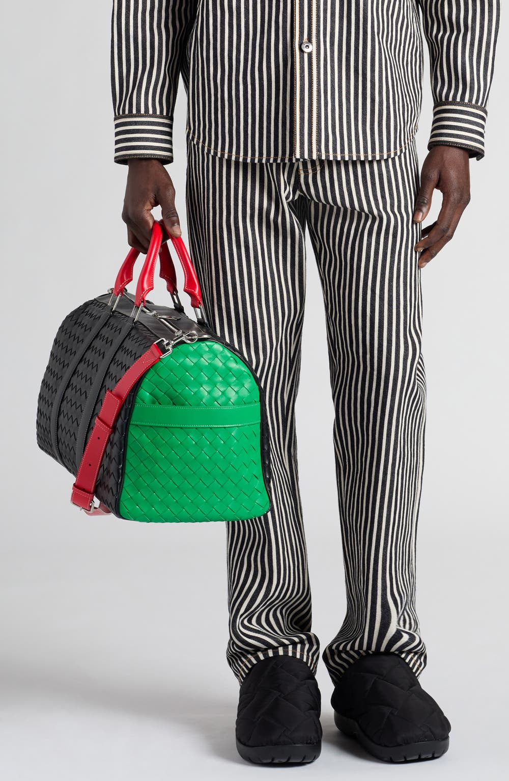 Medium Classic Intrecciato Colorblock Duffle Bag, image 8 of 8