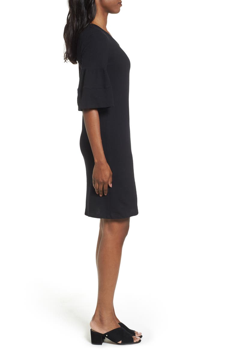 Ruffle Sleeve Knit Dress, Alternate, color, BLACK