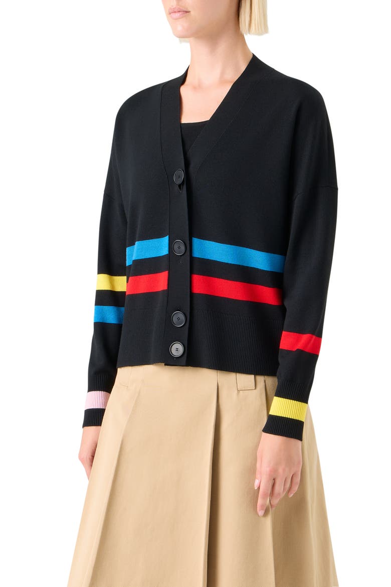 Stripe Virgin Wool Cardigan, Alternate, color, BLACK-MULTICOLOR