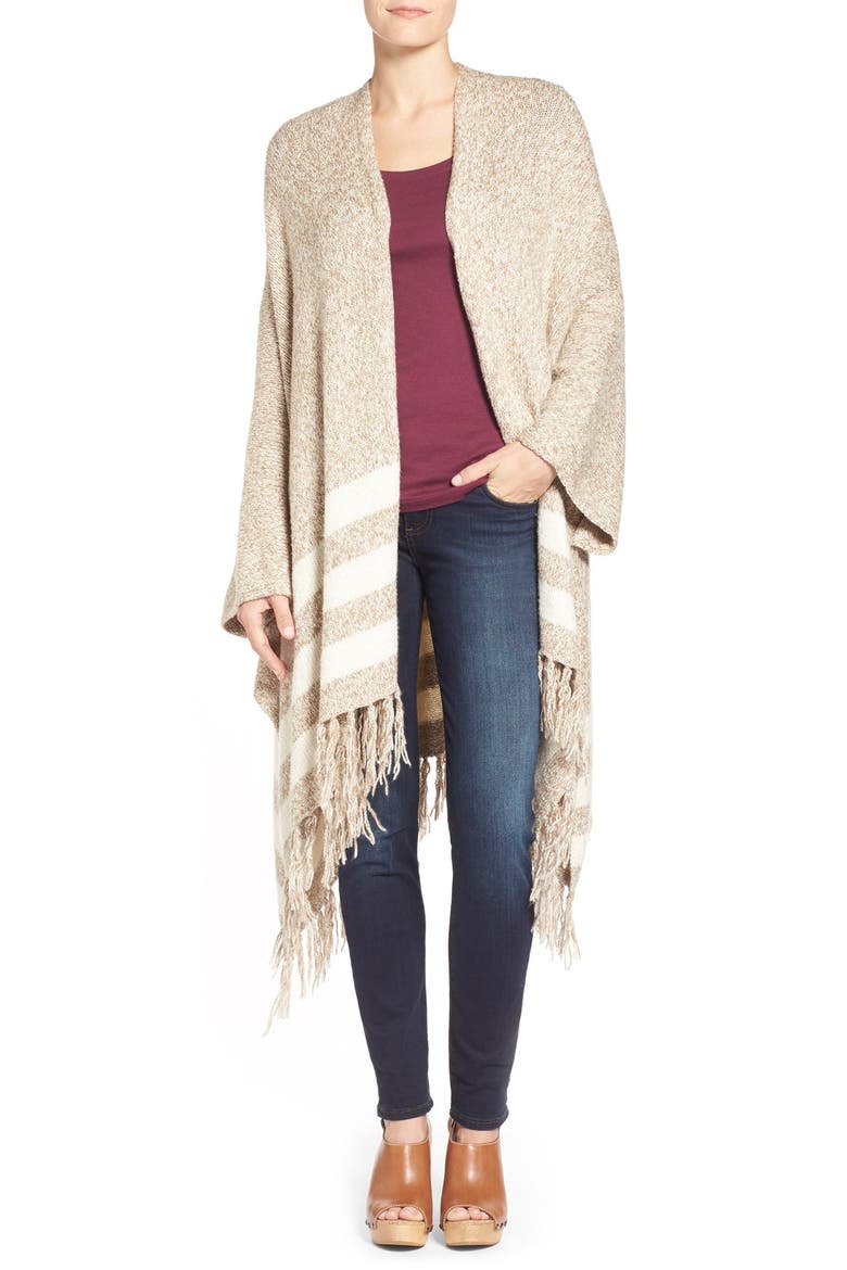 Fringe Poncho Cardigan, Main, color, MUSHROOM MULTI