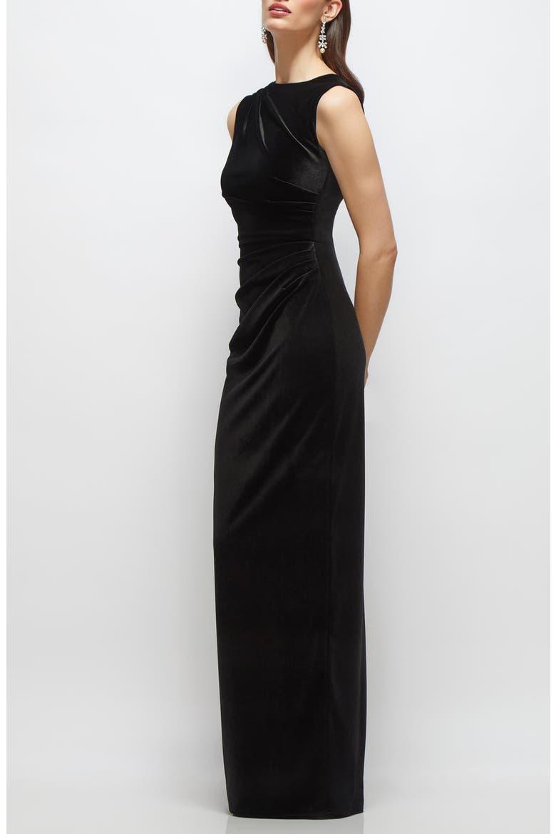 Ruched Velvet Column Gown, Alternate, color, BLACK
