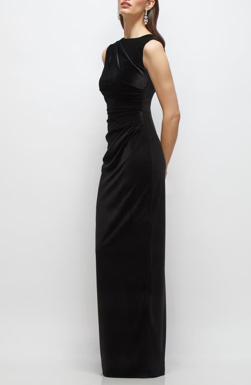 After Six Ruched Velvet Column Gown In Black