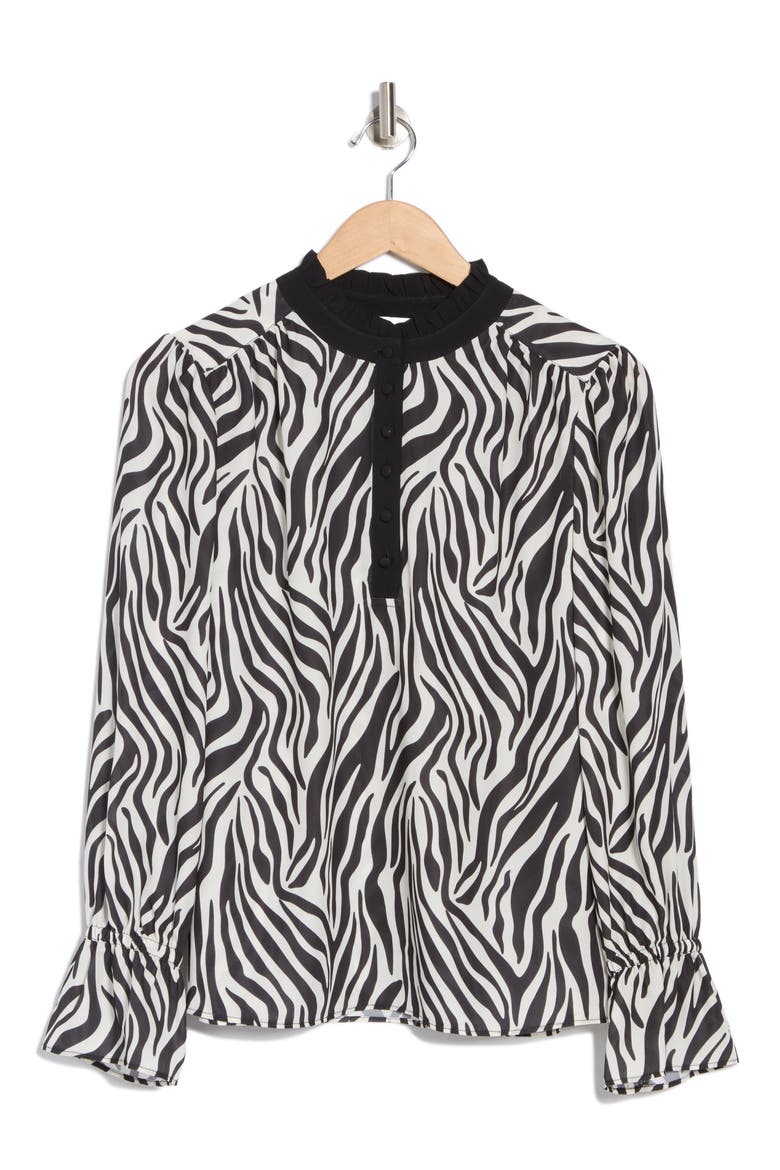 Georgette Button Front Top, Alternate, color, ANIMAL PRINT BLACK