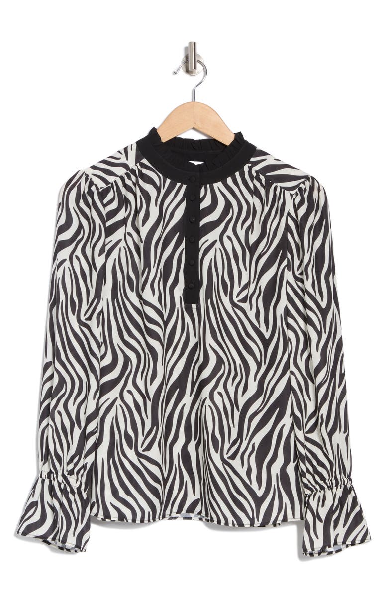 Gemma + Jane Georgette Button Front Top, Alternate, color, Animal Print Black