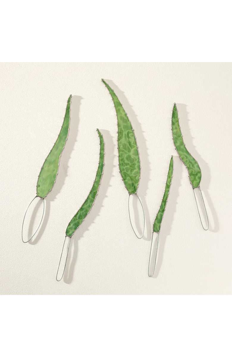 Uncommon Goods Stained Glass Leaf Set by Samara Phillips, Alternate, color, Aloe