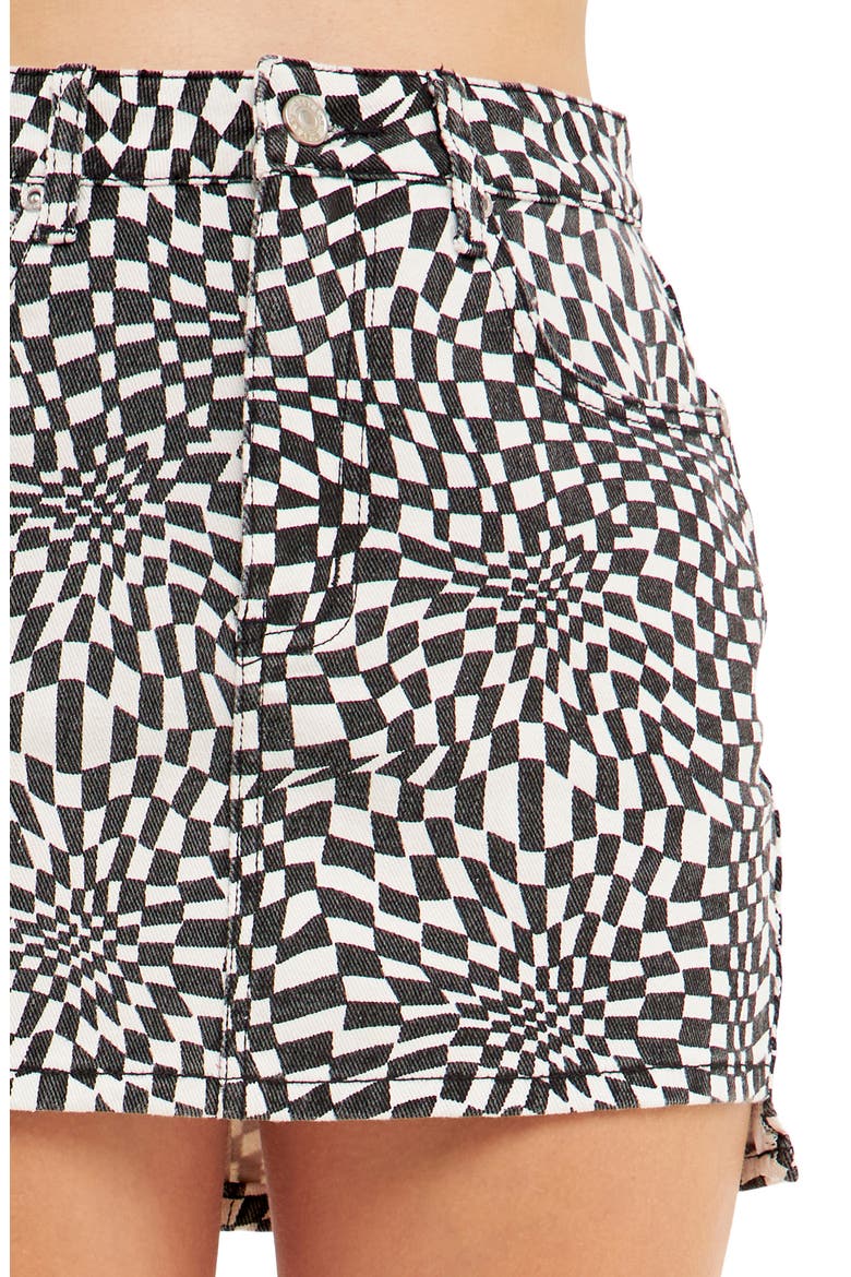 Warped Checkerboard Denim Miniskirt, Alternate, color, BLACK/ WHITE