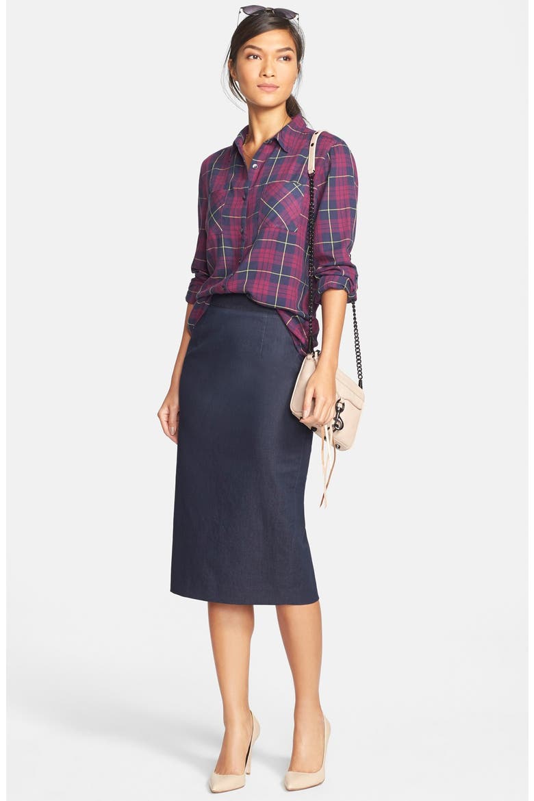 Denim Midi Pencil Skirt, Alternate, color, DARK DENIM