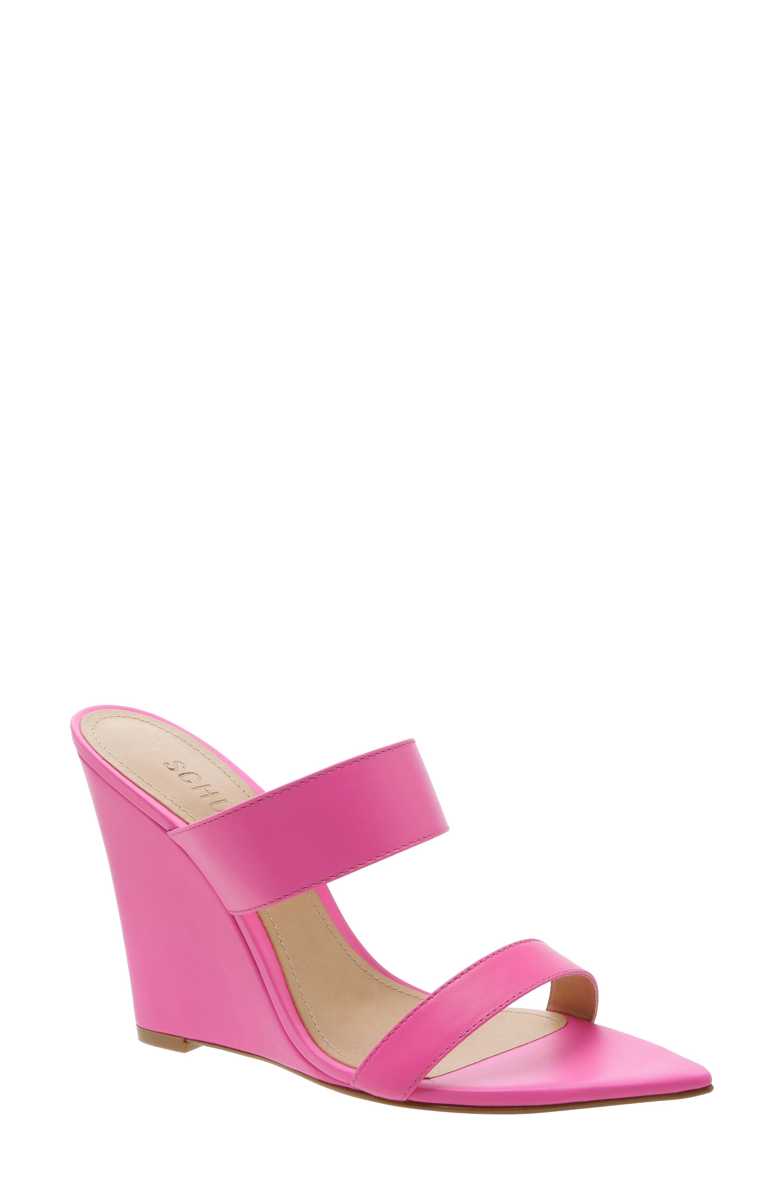 Soraya Wedge Slide Sandal, Main, color, NEON PINK NAPPA LEATHER