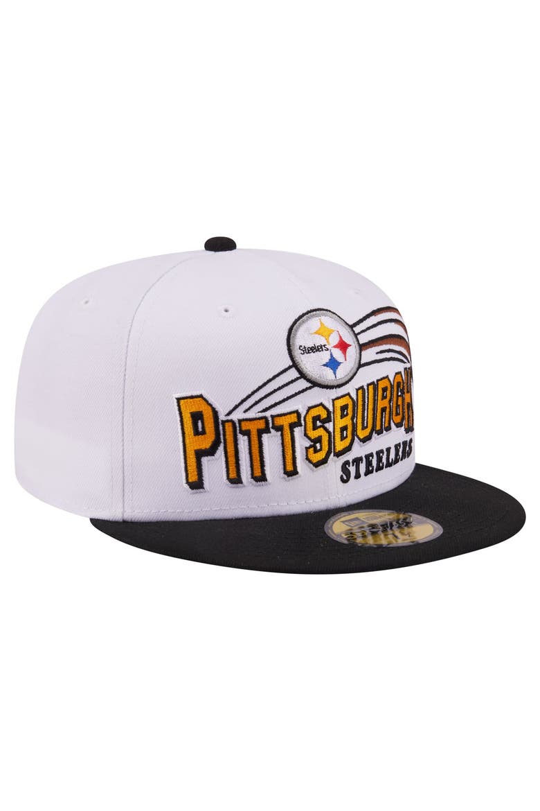 Men's New Era White/Black Pittsburgh Steelers Retro Swoop 59FIFTY Fitted Hat, Main, color, White