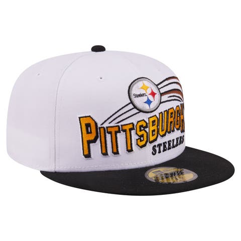 Men's New Era White/Black Pittsburgh Steelers Retro Swoop 59FIFTY Fitted Hat