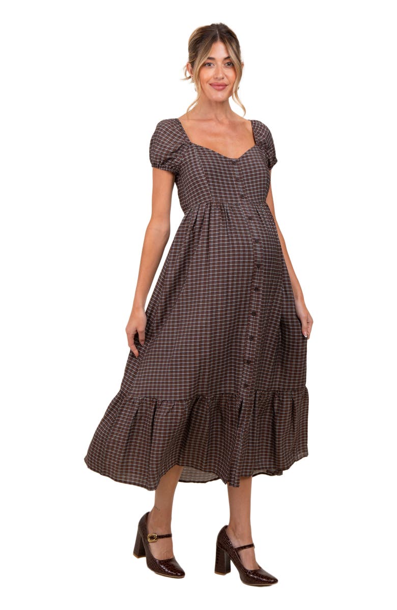 PinkBlush Plaid Puff Sleeve Button Down Maxi Dress, Alternate, color,
