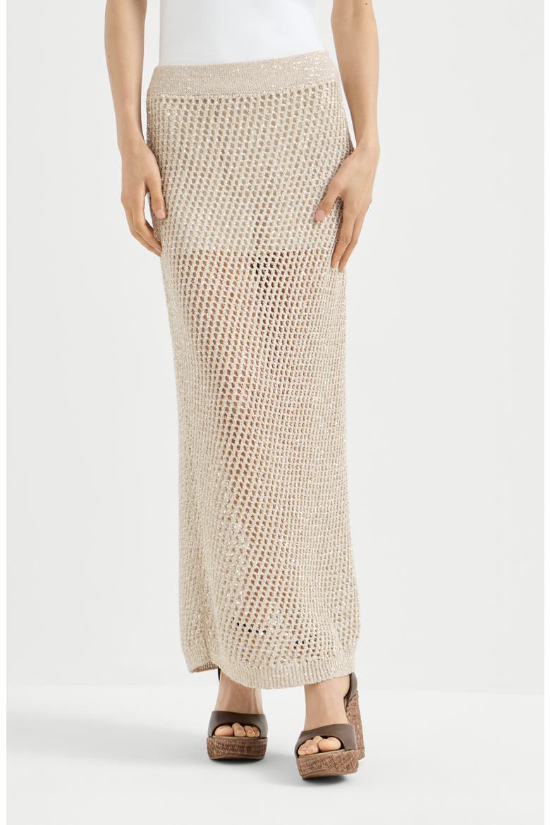 Dazzling texture net knit skirt in hemp, Main, color, Sand