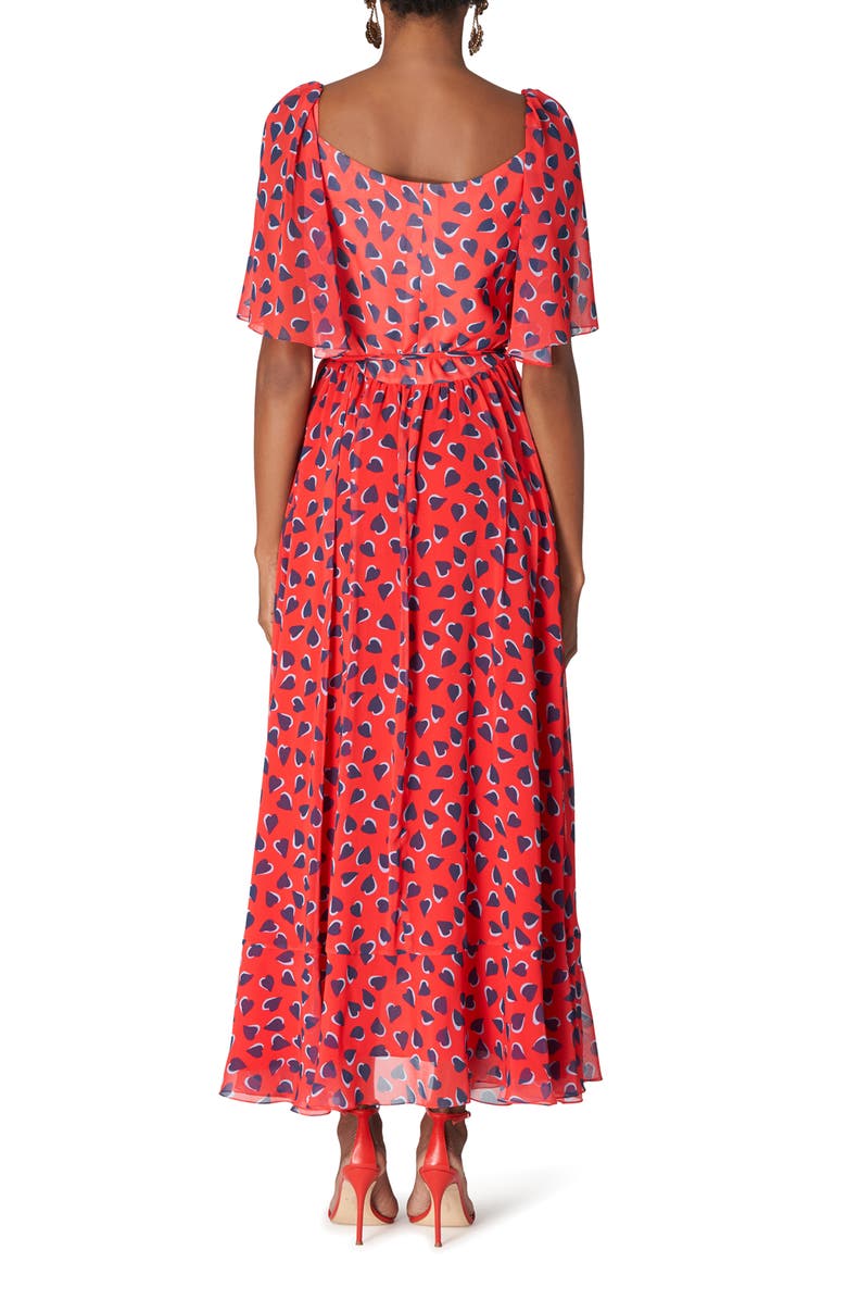 Carolina Herrera Heart Print Flutter Sleeve Chiffon Wrap Dress, Alternate, color, 
