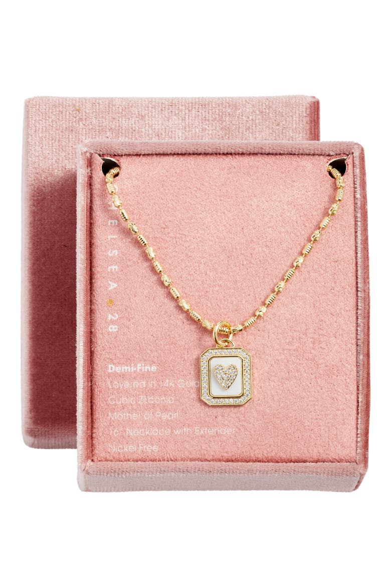 Gift Boxed Pavé Cubic Zirconia & Mother-of-Pearl Pendant Necklace, Main, color, WHITE- CLEAR- GOLD