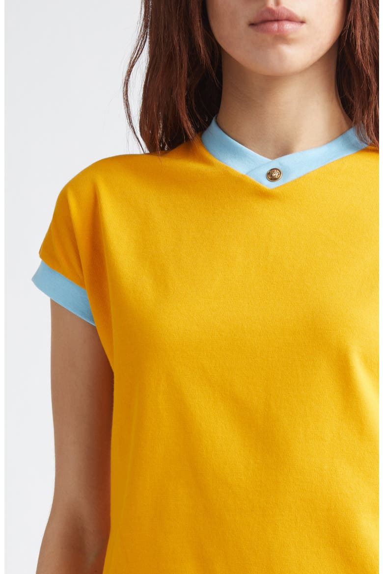 Cotton Ringer V-Neck T-Shirt, Alternate, color, YELLOW AZURE BLUE
