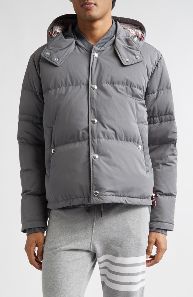 Thom Browne Down Bomber Puffer Jacket with Removable Hood, Main, color, Medium Grey