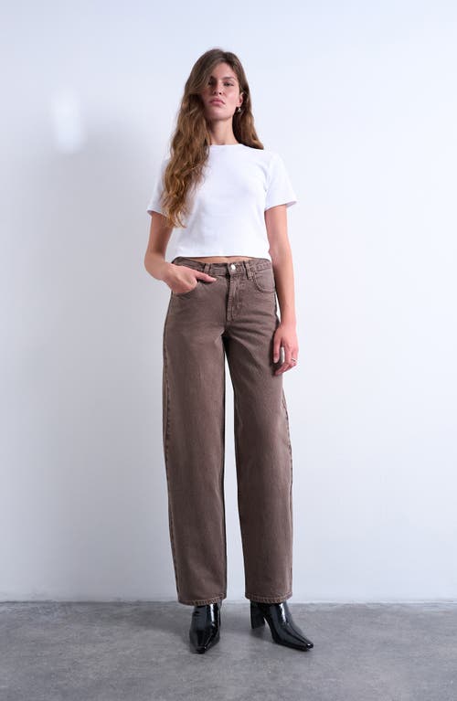 Topshop Cinch Low Rise Relaxed Jeans In Brown
