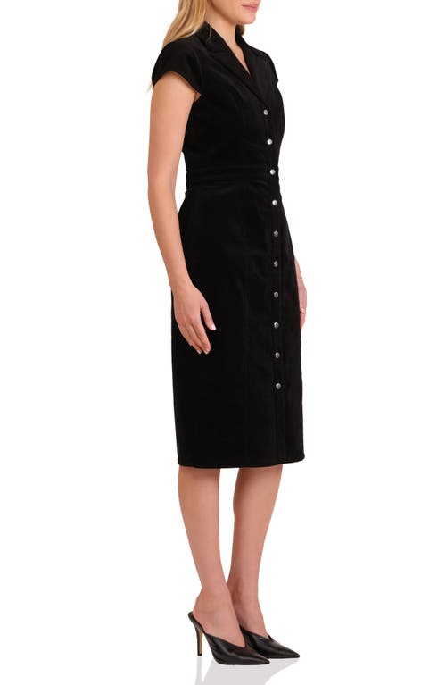 Avec Les Filles Short Sleeve Corduroy Dress In Black