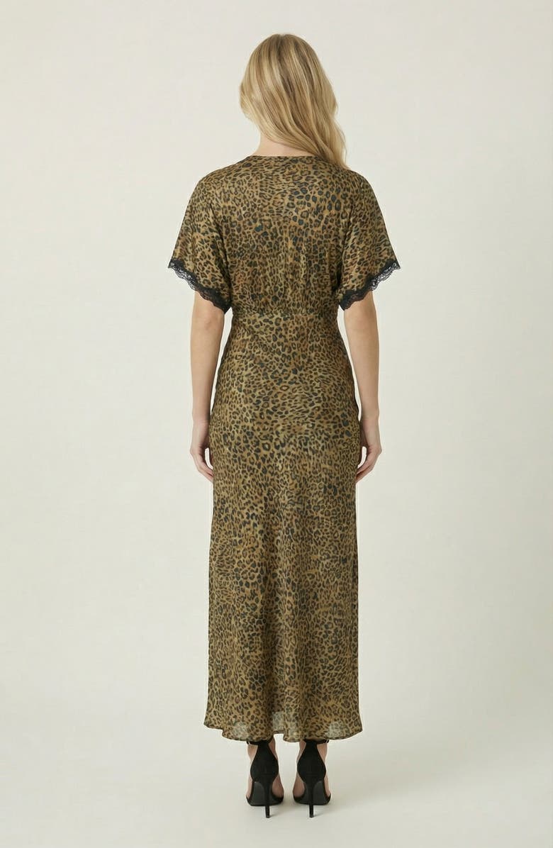 Modenaire Leopard Print Lace-Trim V-Neck Side-Slit Maxi Dress, Alternate, color, Leopard Print