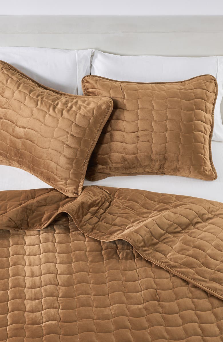 Woven & Weft Velvet Box Stitch Quilt Set, Alternate, color, Cognac