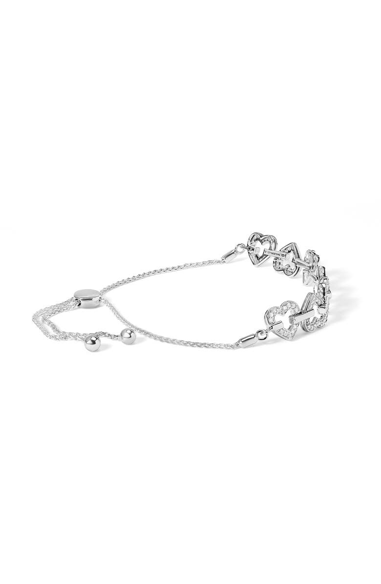 Haus of Brilliance Silver 1/2 Cttw Diamond Alternating Heart Link Adjustable Bolo Bracelet, Alternate, color, White