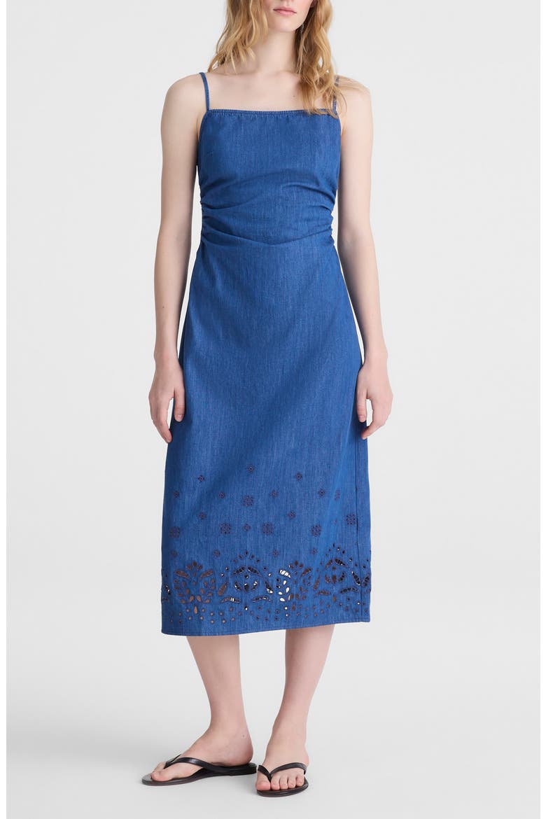 Juliana Eyelet Denim Midi Dress, Main, color, CLAIRMONT WASH