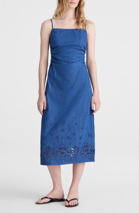 Juliana Eyelet Denim Midi Dress